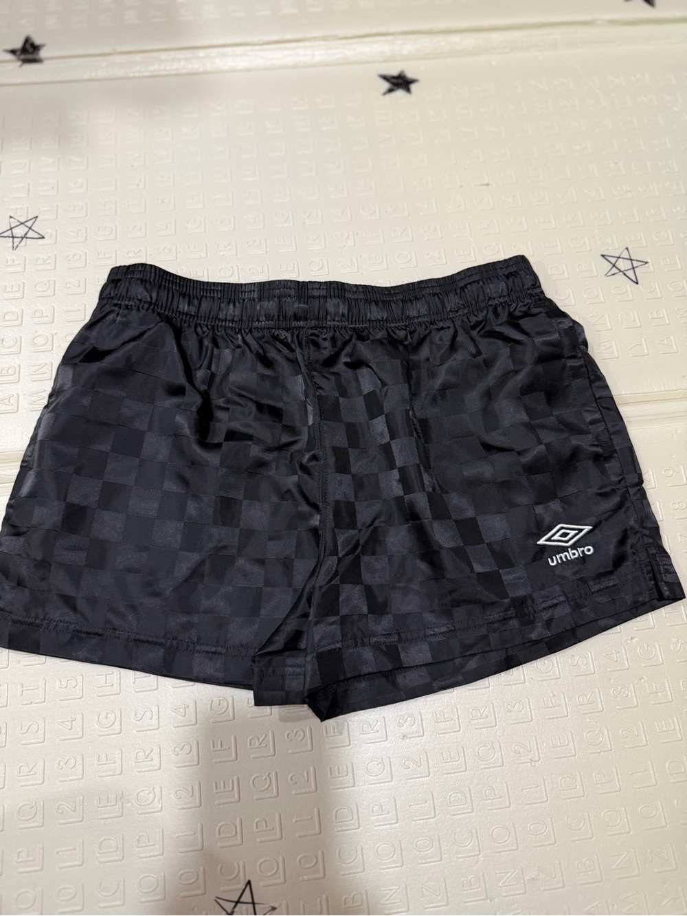 Umbro Black Checkerboard Athletic Shorts with White Logo